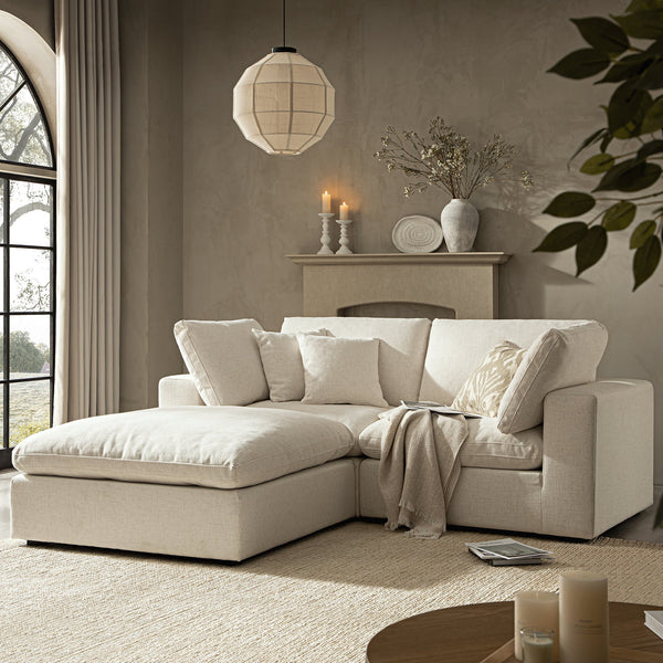 Beige Linen Blend Modular Sofa, 2-Piece Chaise