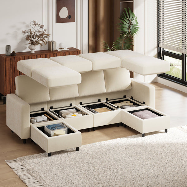 6-Piece Modular Sectional Sofa with Storage, 4 Seats & 2 Ottomans