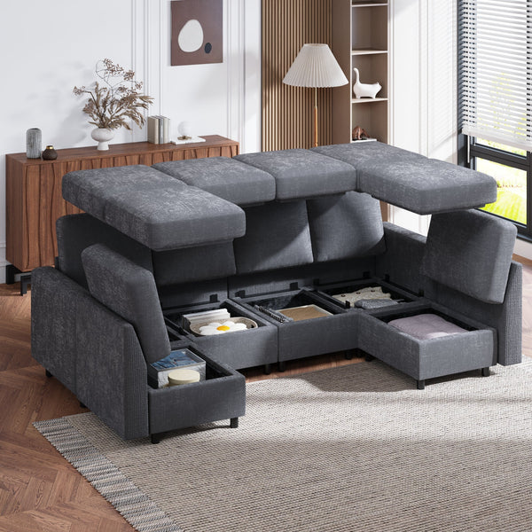 6-Piece Modular Sectional Sofa with Storage, Armrests & 6 Single Seats
